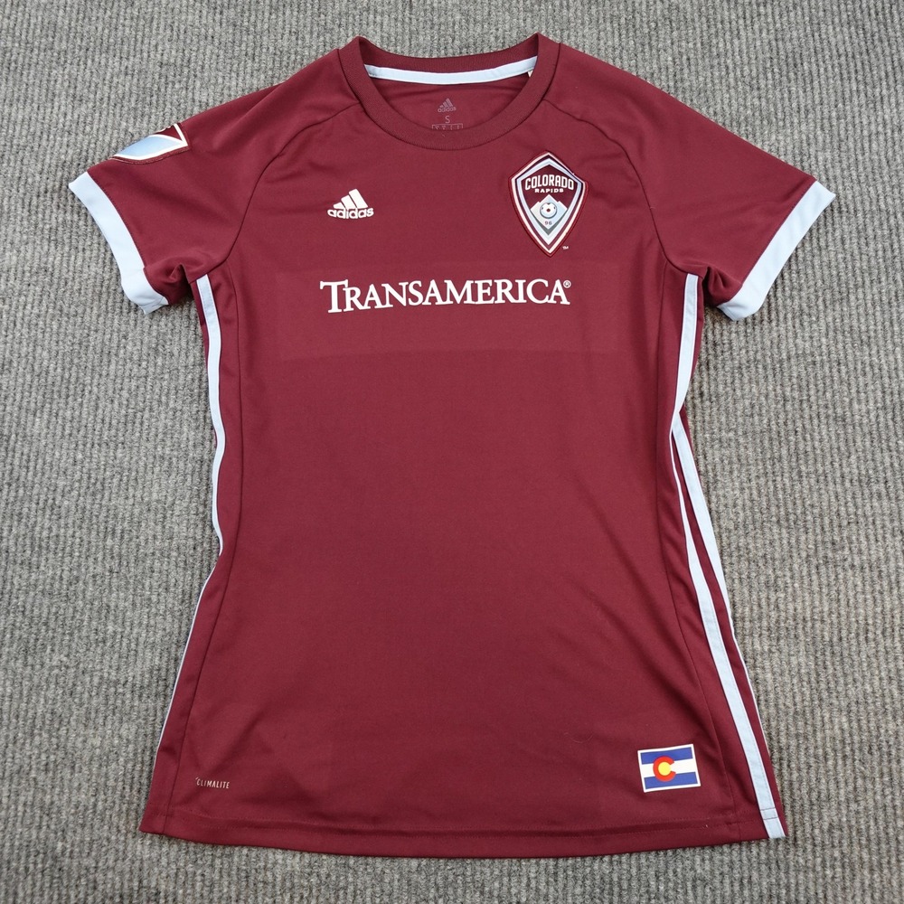 Colorado Rapids Jersey Womens Small Red MLS Soccer Adidas Climalite Brown 18